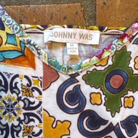 Johnny Was Boho Slip Dress Patchwork Floral Tile Print Pima Cotton Modal Size M - Picture 3 of 13